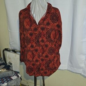 LuLaRoe Red and Black Button Down Shirt